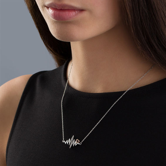 1/15 CT. T.W. Diamond Heartbeat with Heart Necklace in Sterling Silver and 10K Rose Gold 1/15 CT. T.W. Diamond Heartbeat with Heart Necklace in Sterling Silver and 10K Rose Gold