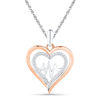 Thumbnail Image 0 of 1/8 CT. T.W. Diamond Double Heart with Heartbeat Pendant in Sterling Silver and 10K Rose Gold