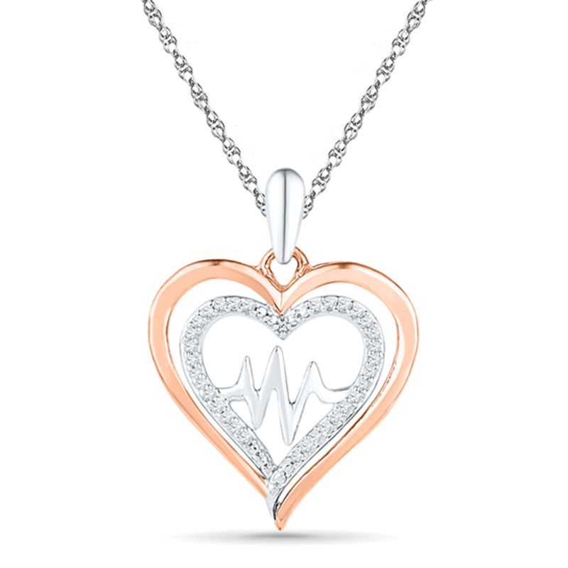 Heart and Heartbeat Necklace in Sterling Silver - 17