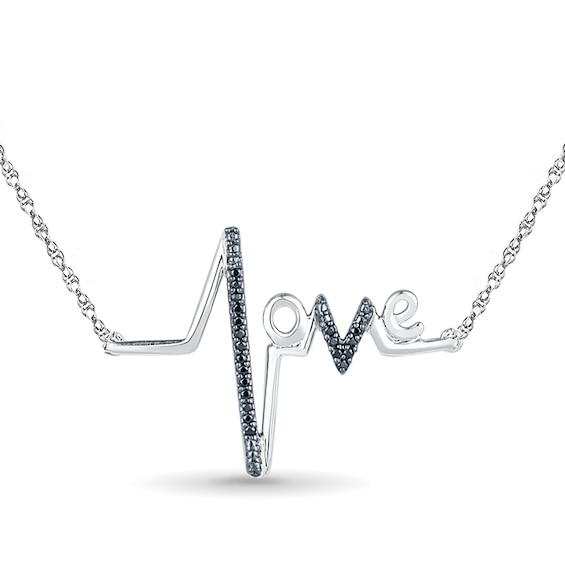 1/15 CT. T.w. Black Diamond Heartbeat "love" Necklace in Sterling Silver