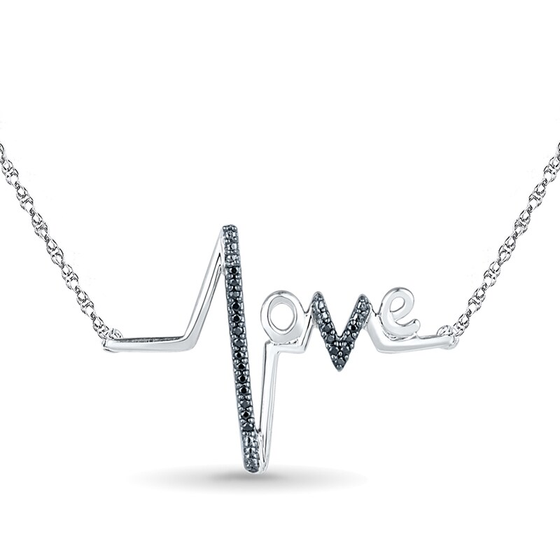 Main Image 1 of 1/15 CT. T.W. Black Diamond Heartbeat "love" Necklace in Sterling Silver