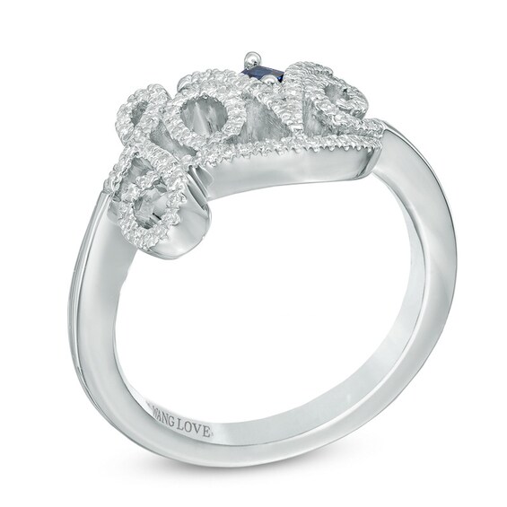 Vera Wang Love Collection 1/5 CT. T.w. Diamond and Blue Sapphire "Love" Ring in Sterling Silver