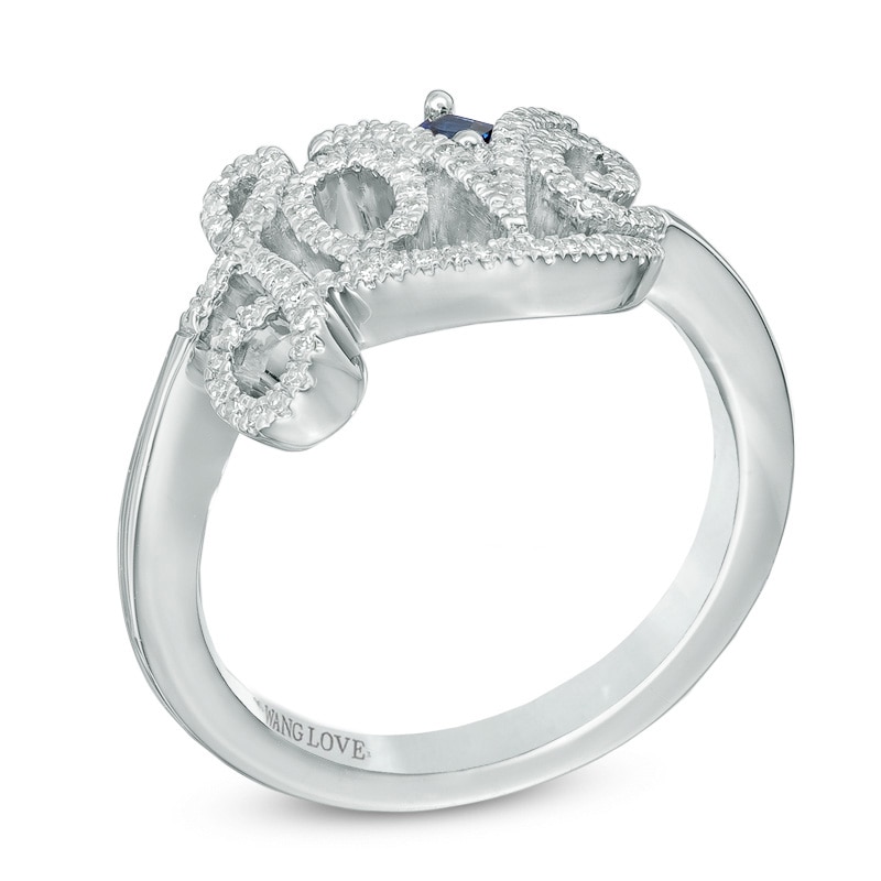 Vera Wang Love Collection 1/5 CT. T.W. Diamond and Blue Sapphire "Love" Ring in Sterling Silver