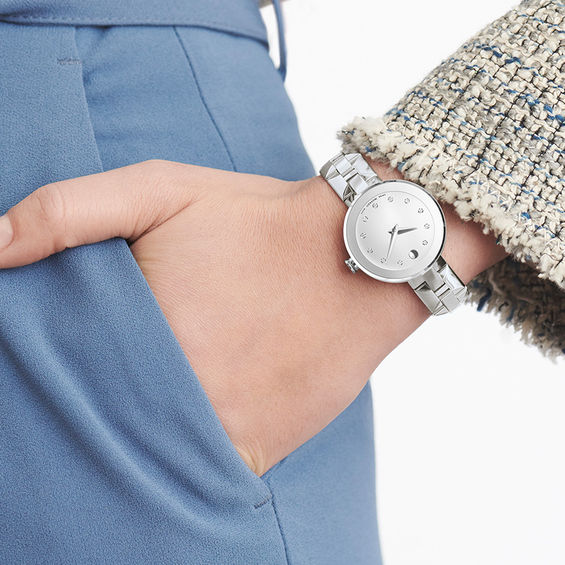 Ladies' Movado Sapphireâ¢ Diamond Accent Watch with Mirror Dial (Model: 0606814)