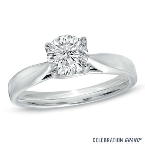 Celebration Ideal 1 CT. Certified Diamond Solitaire Engagement Ring in 14K White Gold (J/I1)