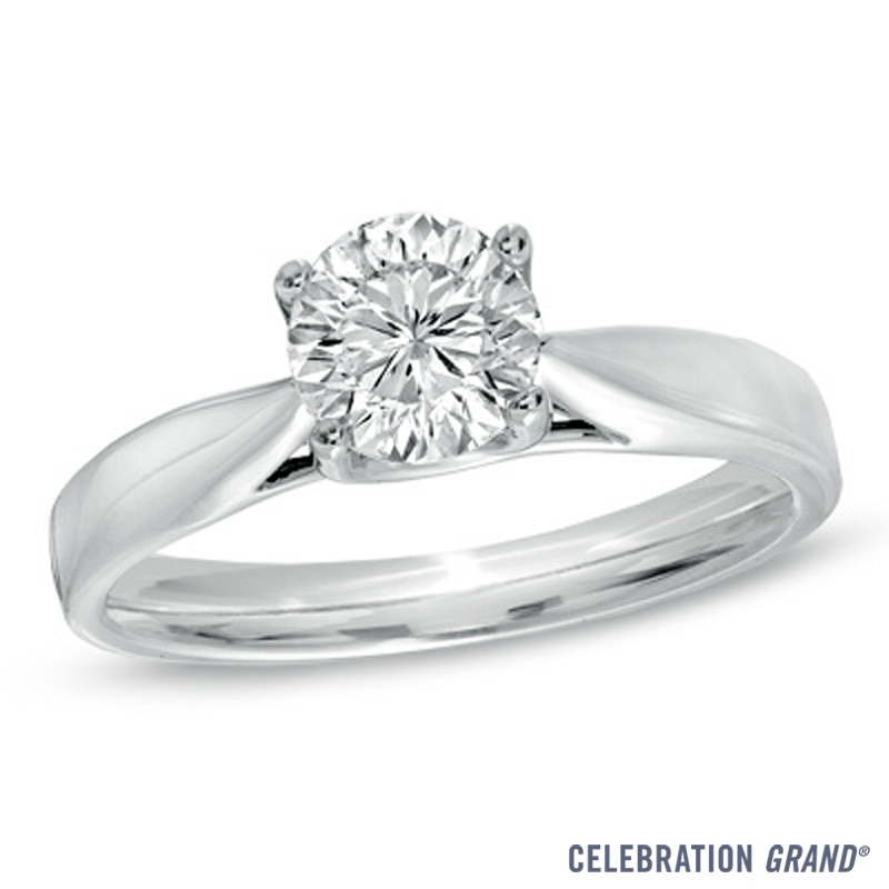 Main Image 1 of Celebration Ideal 1 CT. Certified Diamond Solitaire Engagement Ring in 14K White Gold (J/I1)