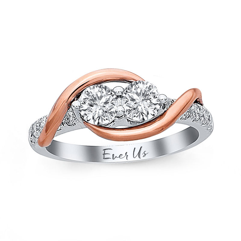 Main Image 1 of Ever Us® 3/4 CT. T.W. Two-Stone Diamond Swirl Band in 14K Two-Tone Gold