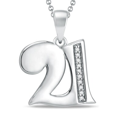 Rhodium Plated Sterling Silver Athletic Collection Small Polished Number 21 Pendant 