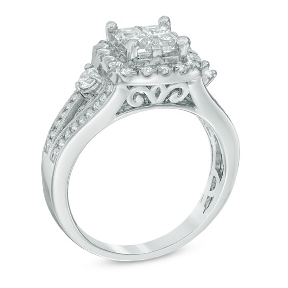 1-1/4 CT. T.w. Princess-Cut Quad Diamond Frame Engagement Ring in 14K White Gold