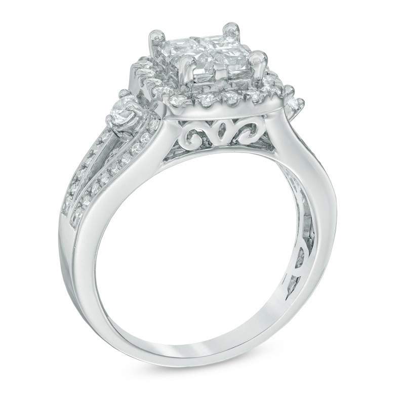 Main Image 2 of 1-1/4 CT. T.W. Princess-Cut Quad Diamond Frame Engagement Ring in 14K White Gold