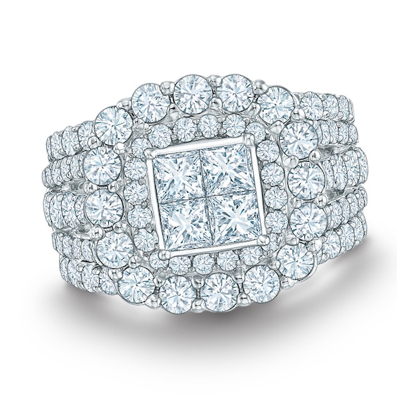 2-1/2 CT. T.w. Quad Princess-Cut Diamond Double Frame Three Piece Bridal Set in 14K White Gold