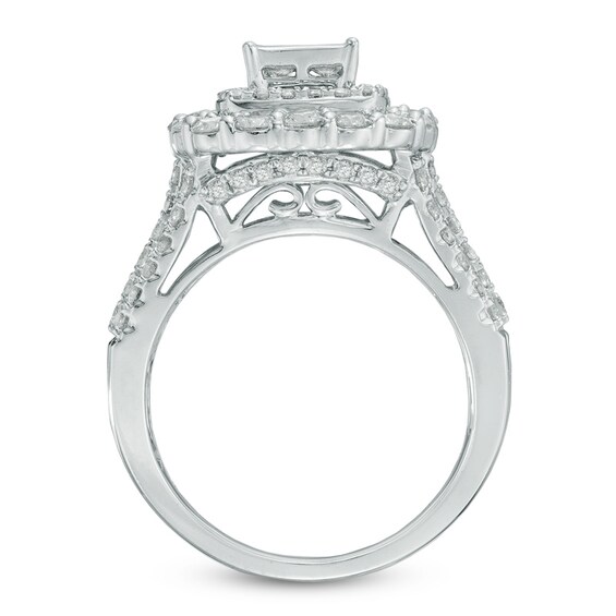 2-1/2 CT. T.w. Quad Princess-Cut Diamond Double Frame Three Piece Bridal Set in 14K White Gold
