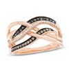 Thumbnail Image 1 of 1/5 CT. T.W. Enhanced Black, Champagne and White Diamond Layered Crossover Ring in 10K Rose Gold