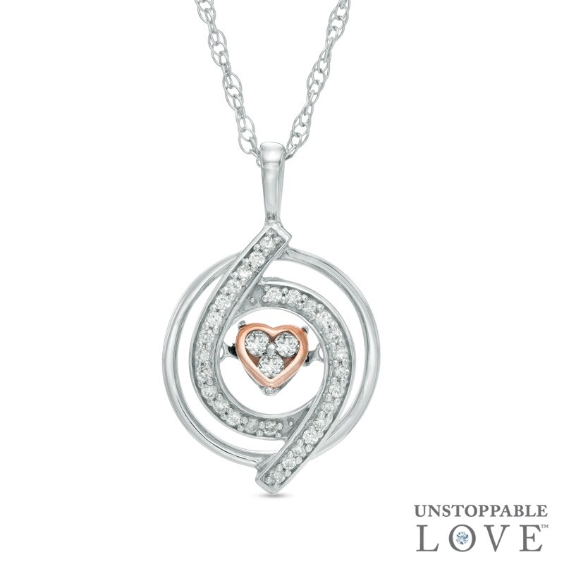 Main Image 1 of 1/6 CT. T.W. Diamond Heart in Whirlwind Pendant in 10K Two-Tone Gold