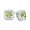 Thumbnail Image 0 of 5.0mm Cushion-Cut Peridot and Lab-Created White Sapphire Frame Stud Earrings in Sterling Silver