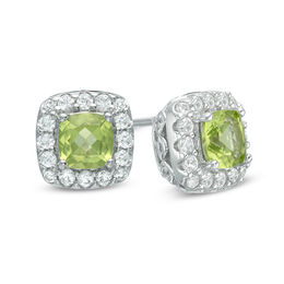 Peridot August Birthstone Birthstones Collections Zales 5 0mm Cushion Cut Peridot And Lab Created White Shire Frame Stud Earrings In