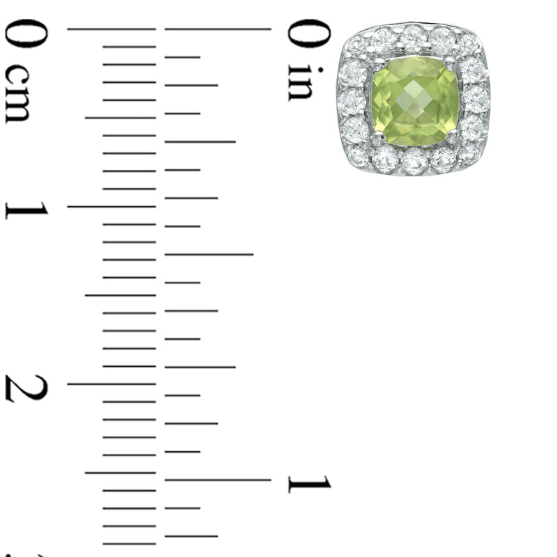 5.0mm Cushion-Cut Peridot and Lab-Created White Sapphire Frame Stud Earrings in Sterling Silver