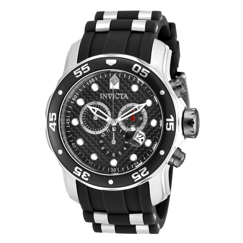 Men's Invicta Pro Diver Chronograph Strap Watch with Black Carbon Fiber Dial (Model: 17879)