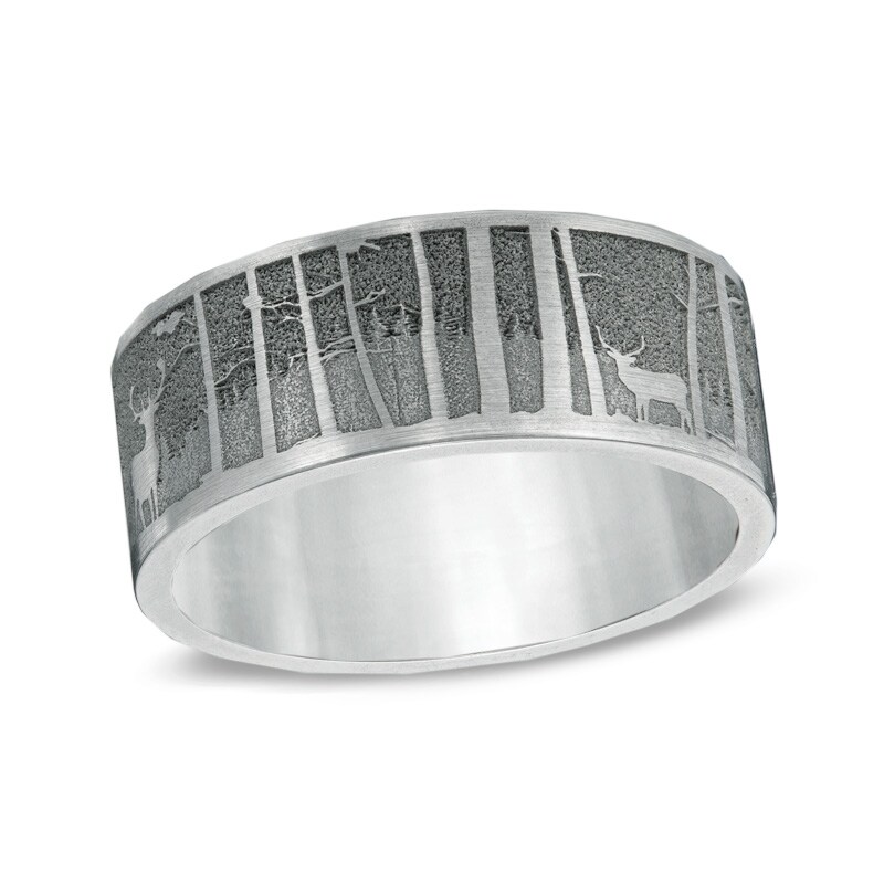 Main Image 1 of Men's 9.0mm Elk Mountain Tree Scene Comfort Fit Titanium Wedding Band - Size 10