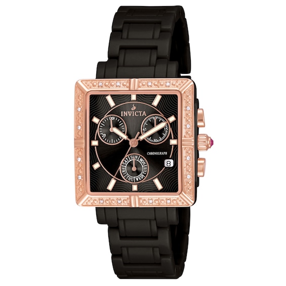 Ladies' Invicta Two-Tone Ceramic Watch with Square Black Dial (Model ...