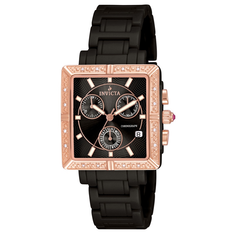 Ladies' Invicta Two-Tone Ceramic Watch with Square Black Dial (Model: 10217)