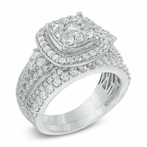 1-3/4 CT. T.w. Diamond Frame Cluster Bridal Set in 14K White Gold