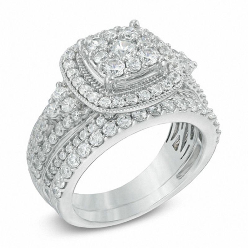 Main Image 2 of 1-3/4 CT. T.W. Diamond Frame Cluster Bridal Set in 14K White Gold