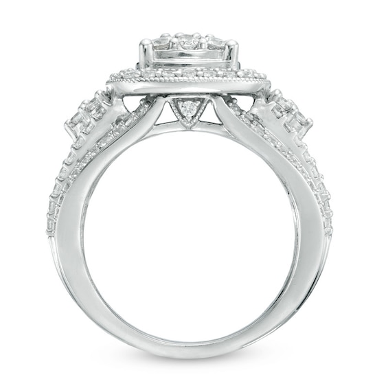1-3/4 CT. T.w. Diamond Frame Cluster Bridal Set in 14K White Gold