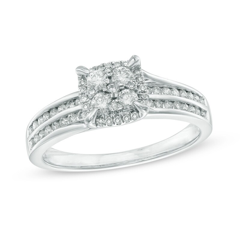 Main Image 1 of 1/2 CT. T.W. Diamond Composite Frame Double Shank Ring in 10K White Gold