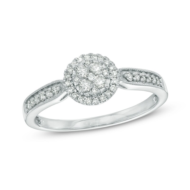 Main Image 1 of 1/4 CT. T.W. Diamond Composite Frame Vintage-Style Ring in 10K White Gold