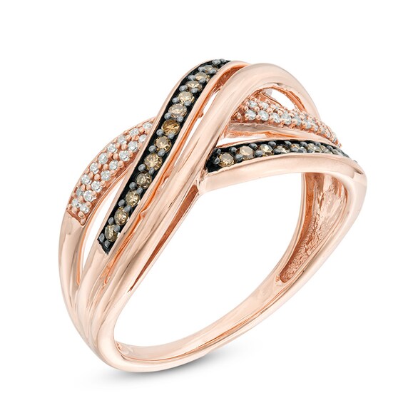 1/4 CT. T.w. Champagne and White Diamond Crossover Ring in 10K Rose Gold