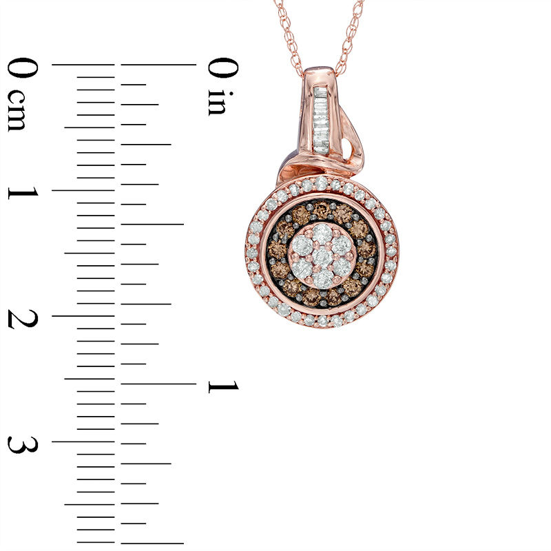 1/2 CT. T.W. Champagne and White Diamond Flower Cluster Pendant Necklace in 10K Rose Gold