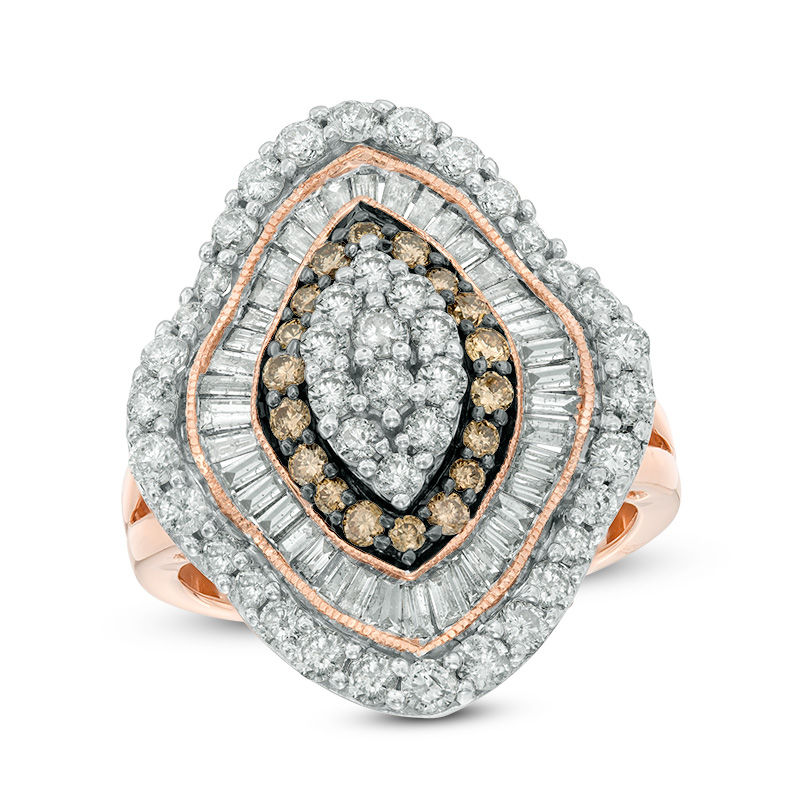 2 CT. T.W. Champagne and White Diamond Marquise Cluster Frame Ring in 10K Rose Gold