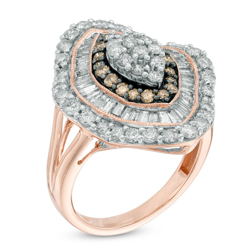 Main Image 2 of 2 CT. T.W. Champagne and White Diamond Marquise Cluster Frame Ring in 10K Rose Gold