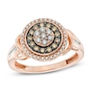 Thumbnail Image 0 of 1/2 CT. T.W. Champagne and White Diamond Flower Cluster Frame Ring in 10K Rose Gold