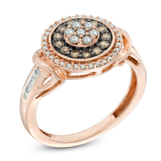 1/2 CT. T.w. Champagne and White Diamond Flower Cluster Frame Ring in 10K Rose Gold