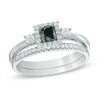 Thumbnail Image 1 of 1/2 CT. T.W. Enhanced Black and White Diamond Three Stone Bridal Set in 10K White Gold