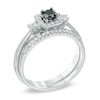 Thumbnail Image 2 of 1/2 CT. T.W. Enhanced Black and White Diamond Three Stone Bridal Set in 10K White Gold