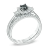 Thumbnail Image 1 of 1/2 CT. T.W. Enhanced Black and White Diamond Three Stone Bridal Set in 10K White Gold