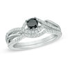 Thumbnail Image 0 of 1/2 CT. T.W. Enhanced Black and White Diamond Bypass Bridal Set in Sterling Silver