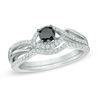 Thumbnail Image 1 of 1/2 CT. T.W. Enhanced Black and White Diamond Bypass Bridal Set in Sterling Silver