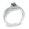 Thumbnail Image 1 of 1/2 CT. T.W. Enhanced Black and White Diamond Bypass Bridal Set in Sterling Silver