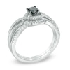 Thumbnail Image 2 of 1/2 CT. T.W. Enhanced Black and White Diamond Bypass Bridal Set in Sterling Silver