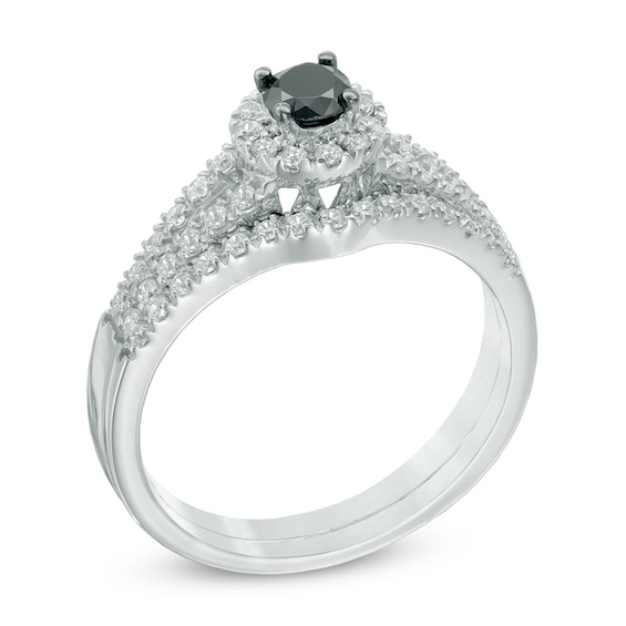 1/2 CT. T.w. Enhanced Black and White Diamond Split Shank Bridal Set in 10K White Gold