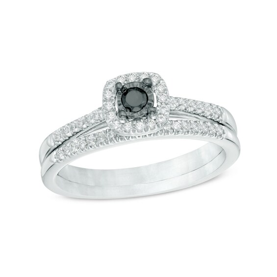 1/3 CT. T.W. Enhanced Black and White Diamond Frame Bridal Set in 10K White Gold 1/3 CT. T.W. Enhanced Black and White Diamond Frame Bridal Set in 10K White Gold