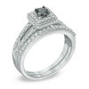 Thumbnail Image 2 of 1/2 CT. T.W. Enhanced Black and White Diamond Square Frame Split Shank Bridal Set in Sterling Silver