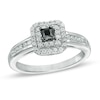 Thumbnail Image 1 of 1/2 CT. T.W. Enhanced Black and White Diamond Double Square Frame Engagement Ring in Sterling Silver
