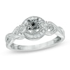 Thumbnail Image 0 of 1/10 CT. T.W. Enhanced Black and White Diamond Three Stone Braid Promise Ring in 10K White Gold