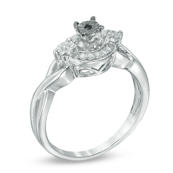 1/10 CT. T.w. Enhanced Black and White Diamond Three Stone Braid Promise Ring in 10K White Gold