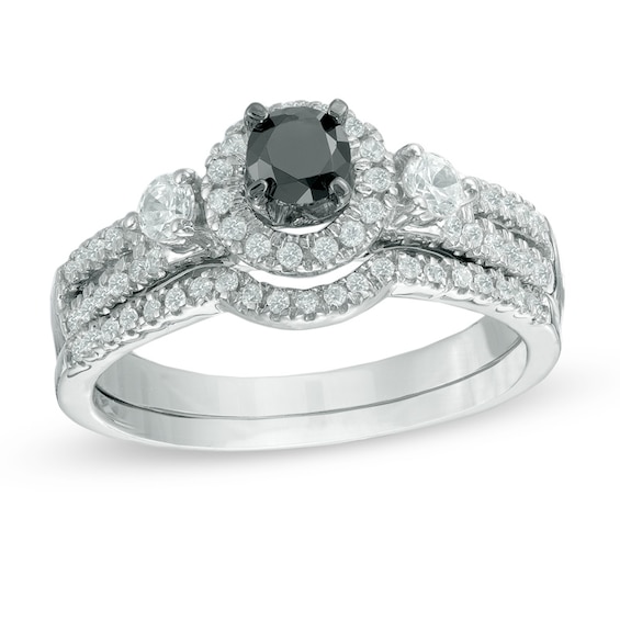 5/8 CT. T.w. Enhanced Black and White Diamond Frame Bridal Set in 10K White Gold